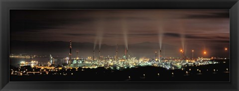 Framed High angle view of oil refinery at lit up at night, La Linea De La Concepcion, Andalusia, Spain Print