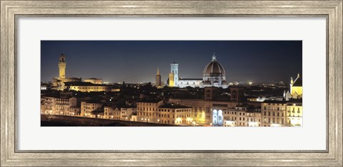 Framed Buildings lit up at night, Florence, Tuscany, Italy Print