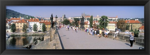 Framed Tourists walking on a bridge, Charles Bridge, Prague, Czech Republic Print