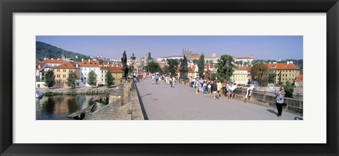 Framed Tourists walking on a bridge, Charles Bridge, Prague, Czech Republic Print