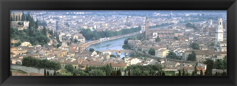 Framed High Angle View Of A City, Verona, Veneto, Italy Print