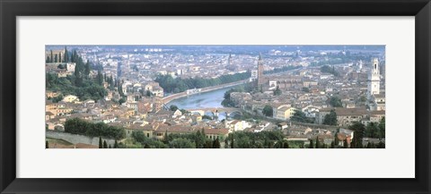 Framed High Angle View Of A City, Verona, Veneto, Italy Print