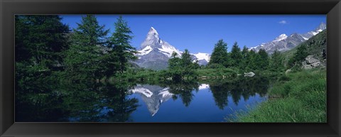 Framed Reflection of a snow covered mountain near a lake, Grindjisee, Matterhorn, Zermatt, Switzerland Print