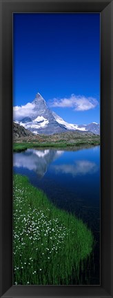 Framed Reflection of a mountain in water, Riffelsee, Matterhorn, Switzerland Print