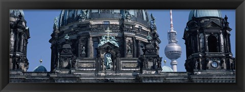 Framed Low angle view of a church, Berliner Dom, with Television Tower (Fernsehturm) in distance, Berlin, Germany Print