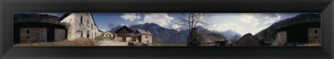 Framed Low angle view of mountains near a village, Navone Village, Blenio Valley, Ticino, Switzerland Print