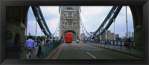 Framed Bus on a bridge, London Bridge, London, England Print