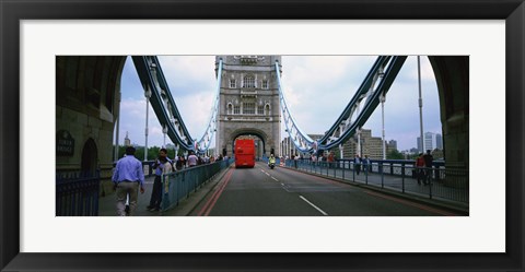 Framed Bus on a bridge, London Bridge, London, England Print