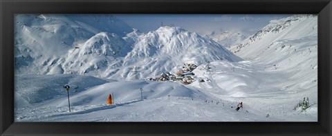 Framed Rear view of a person skiing in snow, St. Christoph, Austria Print