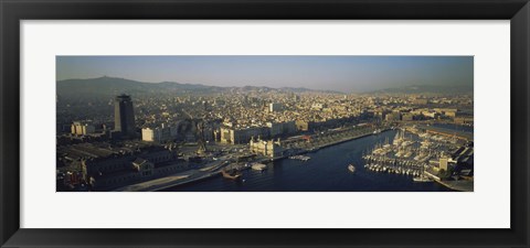 Framed Aerial view of a city, Barcelona, Spain Print