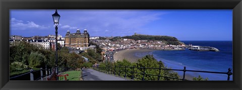 Framed High Angle View Of A City, Scarborough, North Yorkshire, England, United Kingdom Print