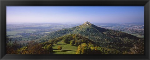 Framed High Angle View Of A Castle On Top Of A Hill, Burg Hohenzollern, Hechingen, Zollernalbkreis, Baden-Wurttemberg, Germany Print