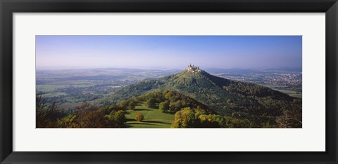 Framed High Angle View Of A Castle On Top Of A Hill, Burg Hohenzollern, Hechingen, Zollernalbkreis, Baden-Wurttemberg, Germany Print