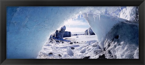 Framed Ice cave on a polar landscape, Gigja outwash plain, Gigja river outlet, Iceland Print