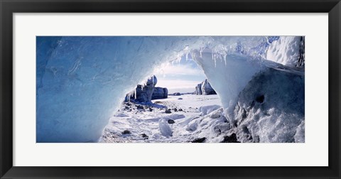 Framed Ice cave on a polar landscape, Gigja outwash plain, Gigja river outlet, Iceland Print