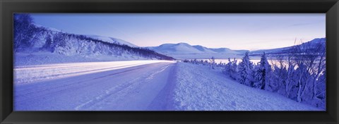 Framed Highway running through a snow covered landscape, Akureyri, Iceland Print