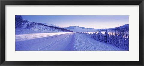 Framed Highway running through a snow covered landscape, Akureyri, Iceland Print