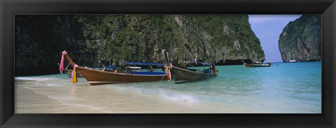 Framed Longtail boats moored on the beach, Ton Sai Beach, Ko Phi Phi Don, Phi Phi Islands, Thailand Print