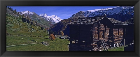 Framed Log cabins on a landscape, Matterhorn, Valais, Switzerland Print