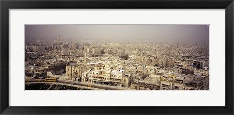 Framed Aerial view of a city in a sandstorm, Aleppo, Syria Print