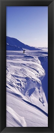 Framed Person walking on a snow covered mountain, Snaefellsnes Peninsula, Iceland Print