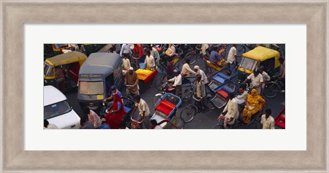 Framed High angle view of traffic on the street, Old Delhi, Delhi, India Print