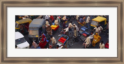 Framed High angle view of traffic on the street, Old Delhi, Delhi, India Print