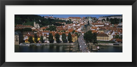 Framed High angle view of tourists on a bridge, Charles Bridge, Vltava River, Prague, Czech Republic Print