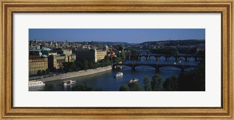 Framed High angle view of bridges across a river, Charles Bridge, Vltava River, Prague, Czech Republic Print