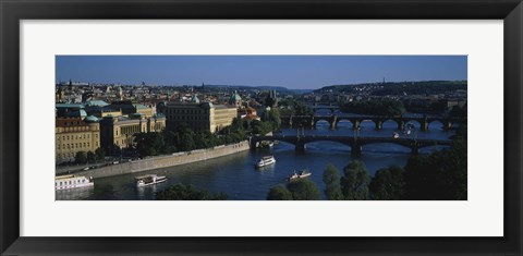 Framed High angle view of bridges across a river, Charles Bridge, Vltava River, Prague, Czech Republic Print