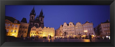 Framed Buildings lit up at dusk, Prague Old Town Square, Old Town, Prague, Czech Republic Print