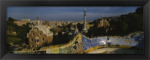 Framed High angle view of a city, Parc Guell, Barcelona, Catalonia, Spain Print