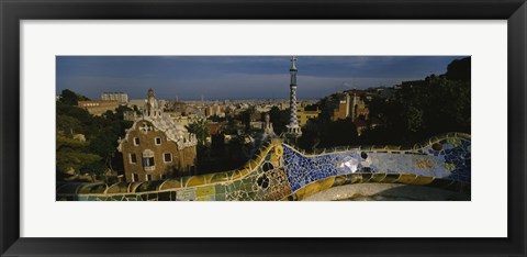 Framed High angle view of a city, Parc Guell, Barcelona, Catalonia, Spain Print