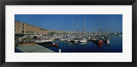 Framed Sailboats at a harbor, Barcelona, Catalonia, Spain Print