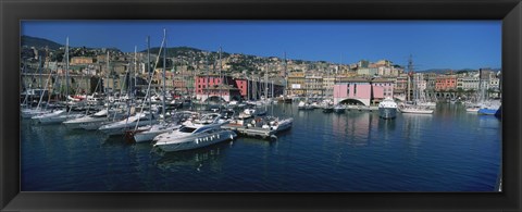 Framed Boats at a harbor, Porto Antico, Genoa, Italy Print