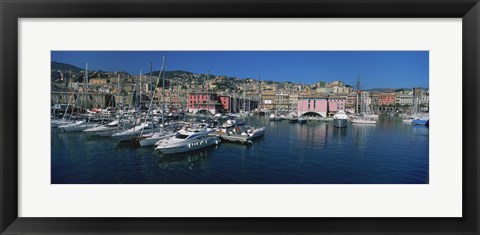 Framed Boats at a harbor, Porto Antico, Genoa, Italy Print