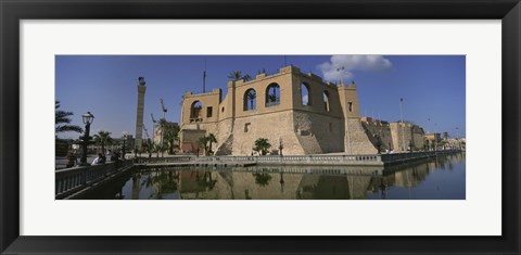 Framed Reflection of a building in a pond, Assai Al-Hamra, Tripoli, Libya Print