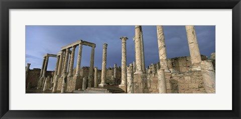 Framed Columns of buildings in an old ruined Roman city, Leptis Magna, Libya Print