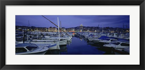 Framed Boats docked at a port, Old Port, Marseille, Bouches-Du-Rhone, Provence-Alpes-Cote Daze, France Print