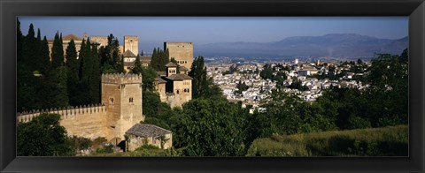 Framed High angle view of palace with a city in the background, Alhambra, Granada, Andalusia, Spain Print