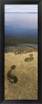 Framed High angle view of wet footprints on a rock, Lake Pielinen, Lieksa, Finland Print