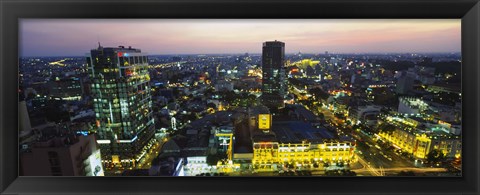 Framed High angle view of a city lit up at night, Ho Chi Minh City, Vietnam Print