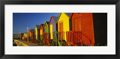 Framed Beach huts in a row, St James, Cape Town, South Africa Print