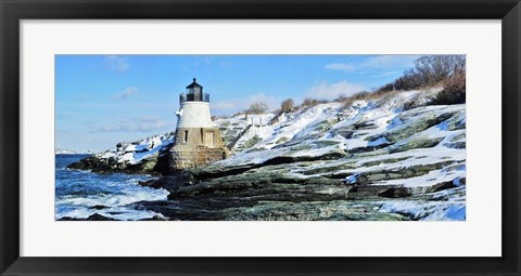 Framed Lighthouse along the sea, Castle Hill Lighthouse, Narraganset Bay, Newport, Rhode Island (horizontal) Print