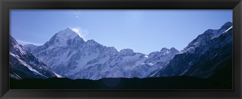 Framed Snow covered mountains, Mt. Tutoko, Fiordlands National Park, Southland, South Island, New Zealand Print