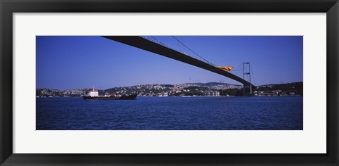 Framed Low angle view of a bridge, Bosphorus Bridge, Bosphorus, Istanbul, Turkey Print