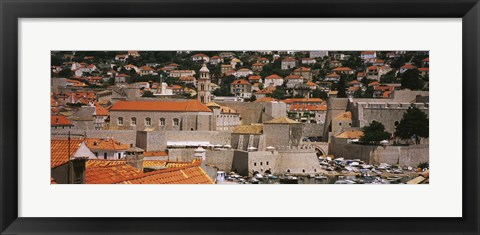 Framed High angle view of a town, Old port, Dominican Monastery to the left, Dubrovnik, Croatia Print