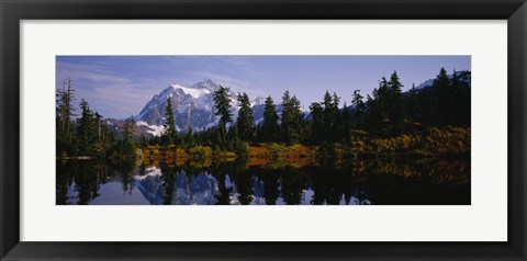 Framed Reflection of trees and mountains in a lake, Mount Shuksan, North Cascades National Park, Washington State Print