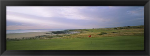 Framed Golf flag on a golf course, Royal Porthcawl Golf Club, Porthcawl, Wales Print