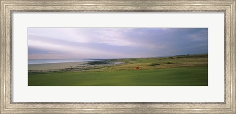 Framed Golf flag on a golf course, Royal Porthcawl Golf Club, Porthcawl, Wales Print